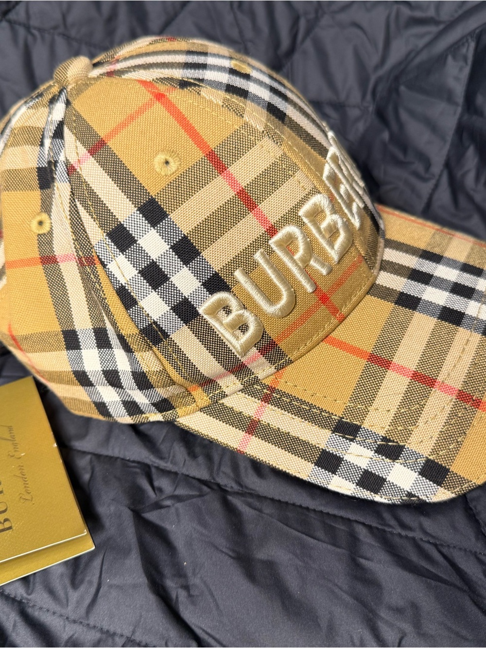 Inspired Beige Plaid Baseball Cap with Embroidered Logo nwt